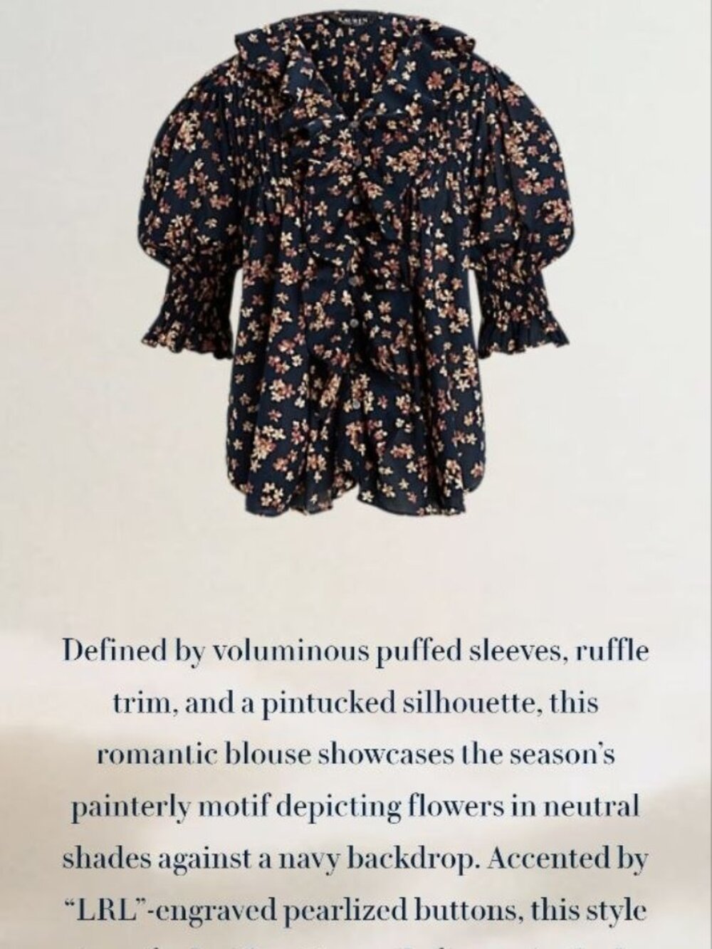 $145 Lauren Ralph Lauren Floral Cotton Voile Puff-Sleeve Blouse Navy Size XL - Picture 5 of 13